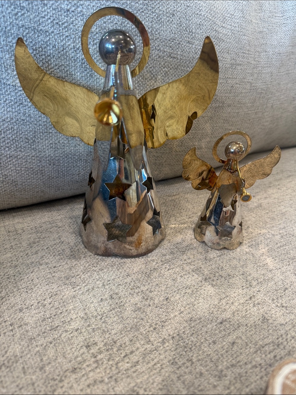 Metal Angel Trumpet Figurines - Silver & Gold Tones. Religious. Faith. Christmas